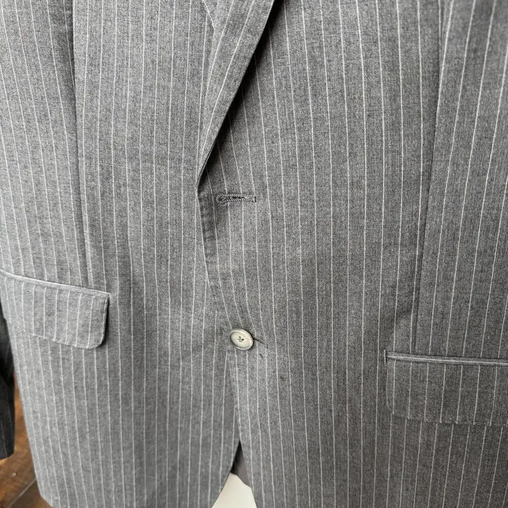 Vintage 100%‎ Wool Ralph Lauren Suit Jacket Blazer Size 42S Grey Pinstripe